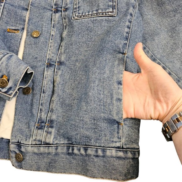 Vintage Y2K Denim Jacket L Trucker Coat Ralph Lauren‎ Sherpa Collar Insulated - Picture 5 of 13